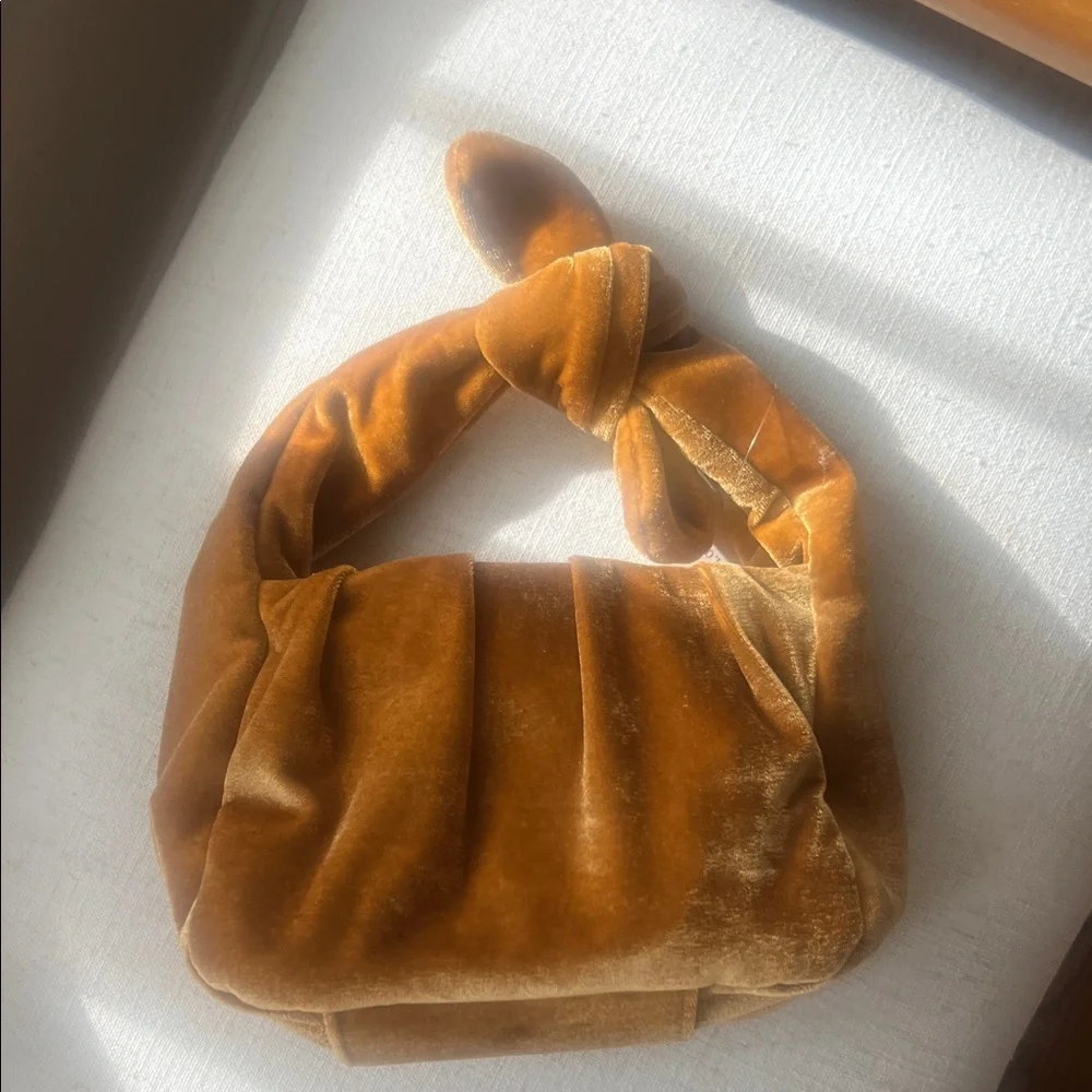 Anthropologie Velvet Knot Handle Bag - Tan